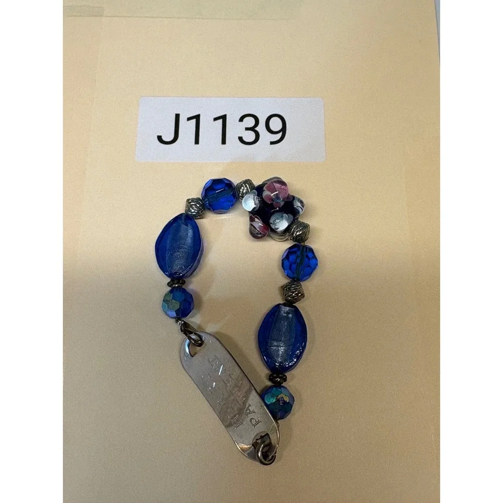 Heart Patient Medical Alert Bracelet‎ Blue Glass Beaded Lampwork Floral ID